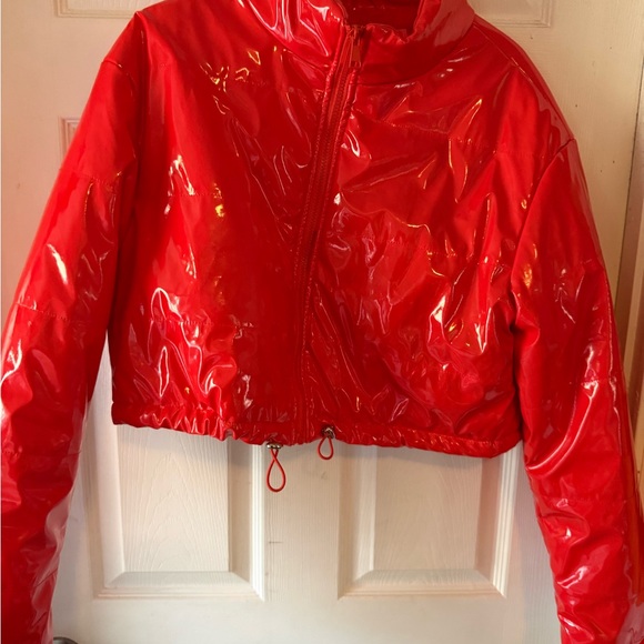 Shiny Red Cropped Jacket - Picture 3 of 3